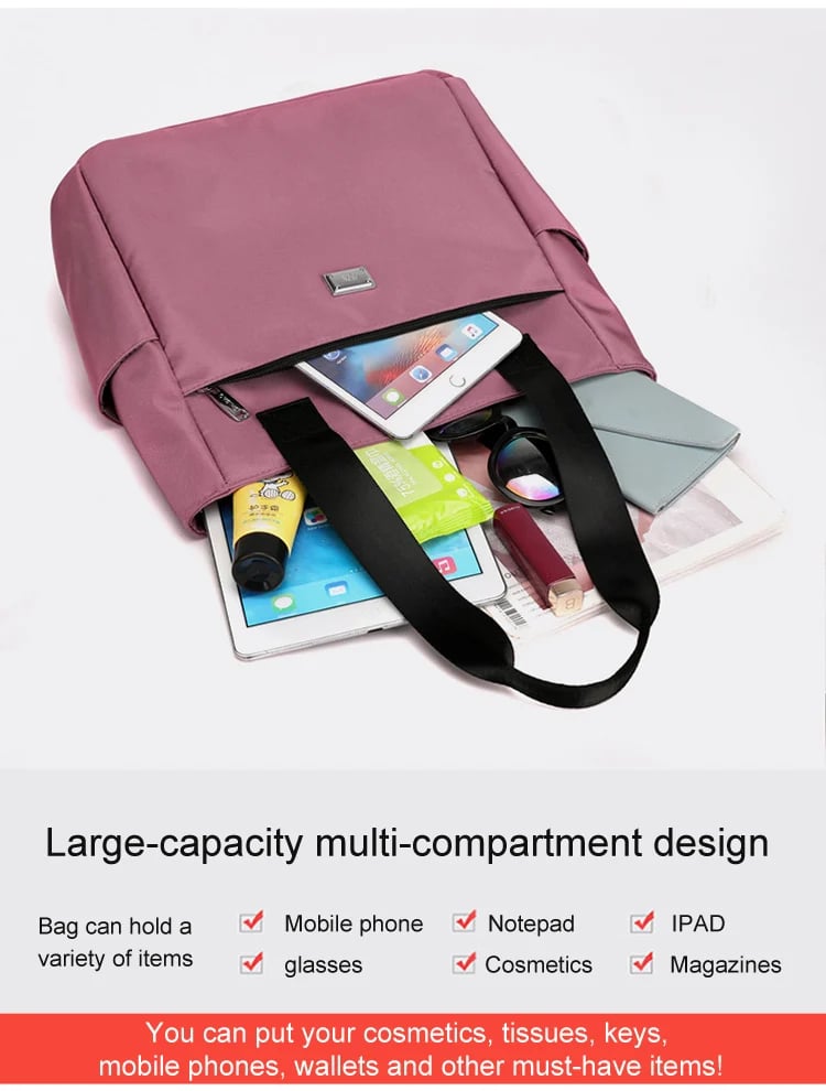 Large Capacity Water Repellent Multi Pocket Nylon Shoulder Bag