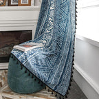 Blue geometric pattern light-filtering curtain