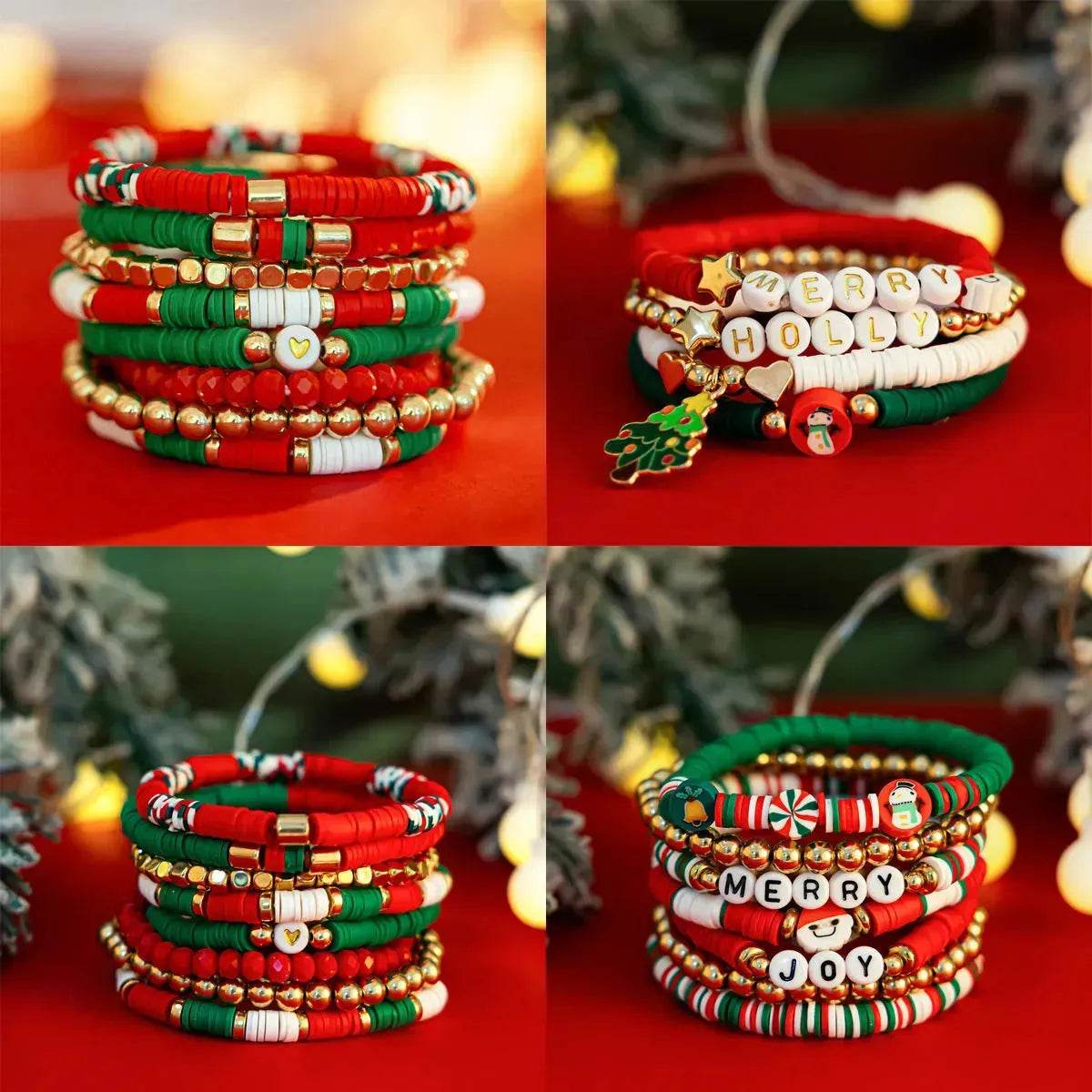 Christmas Polymer Clay Color Bracelet set Xmas gift idea