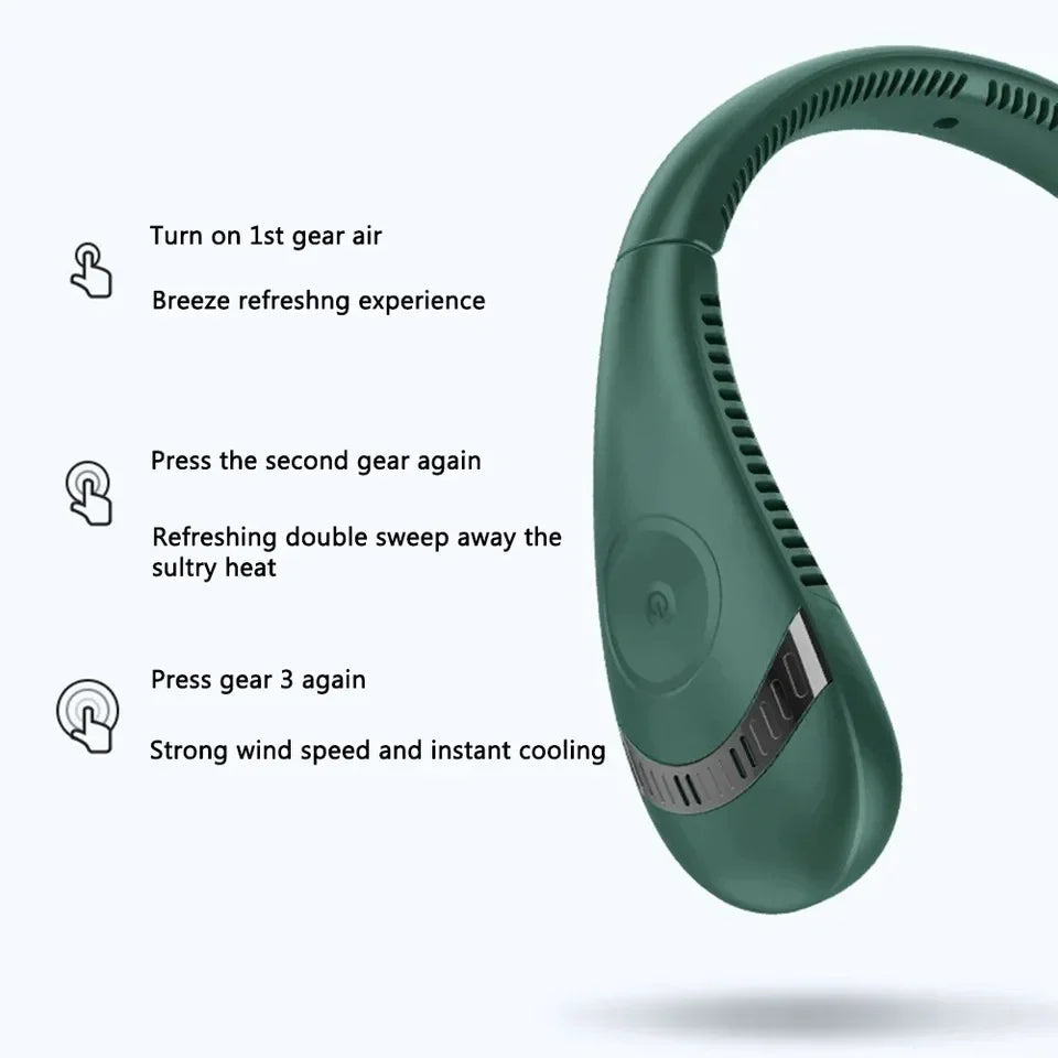 Bladeless Neck- Fan, 360° Cool-ing Necklace Fan 3 Speeds Hanging Neck- Fan