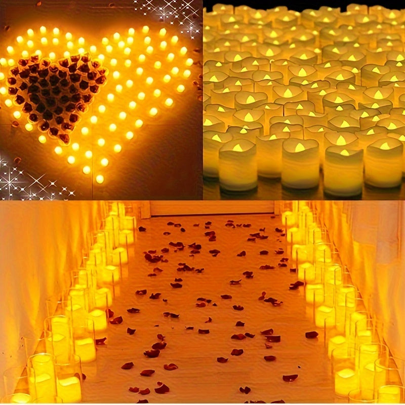 24/50/100 Pack flameless LED candles – battery-operated flickering tealights, smokeless and romantic for weddings and engagements