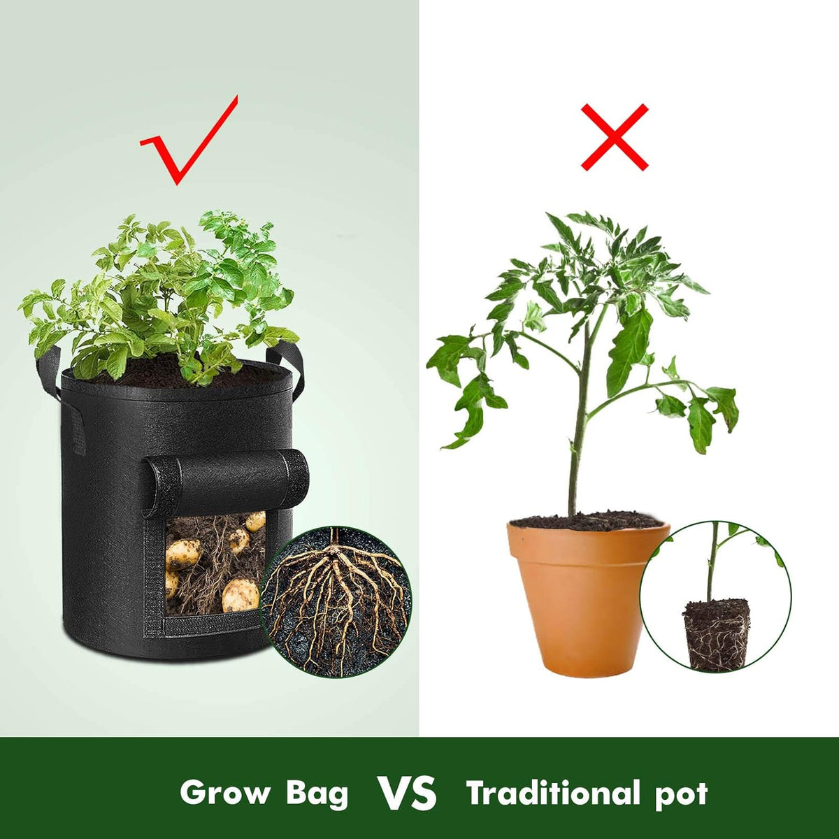 5/7/10/15 Gallon Potato Planting Growing Thickened Nonwoven Plant Fabric Pot Nursery Bags for Home Gardening