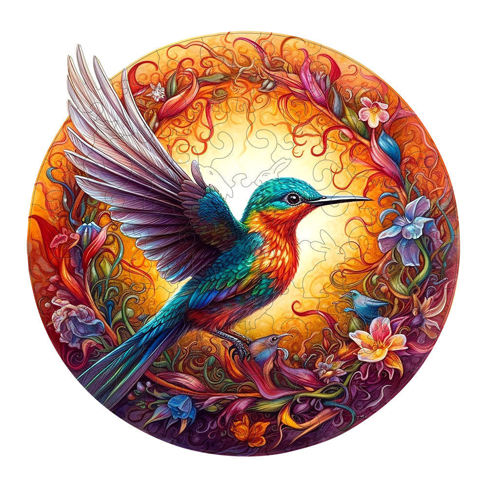 WoodenPuzzle – Wood art with Floating Hummingbird