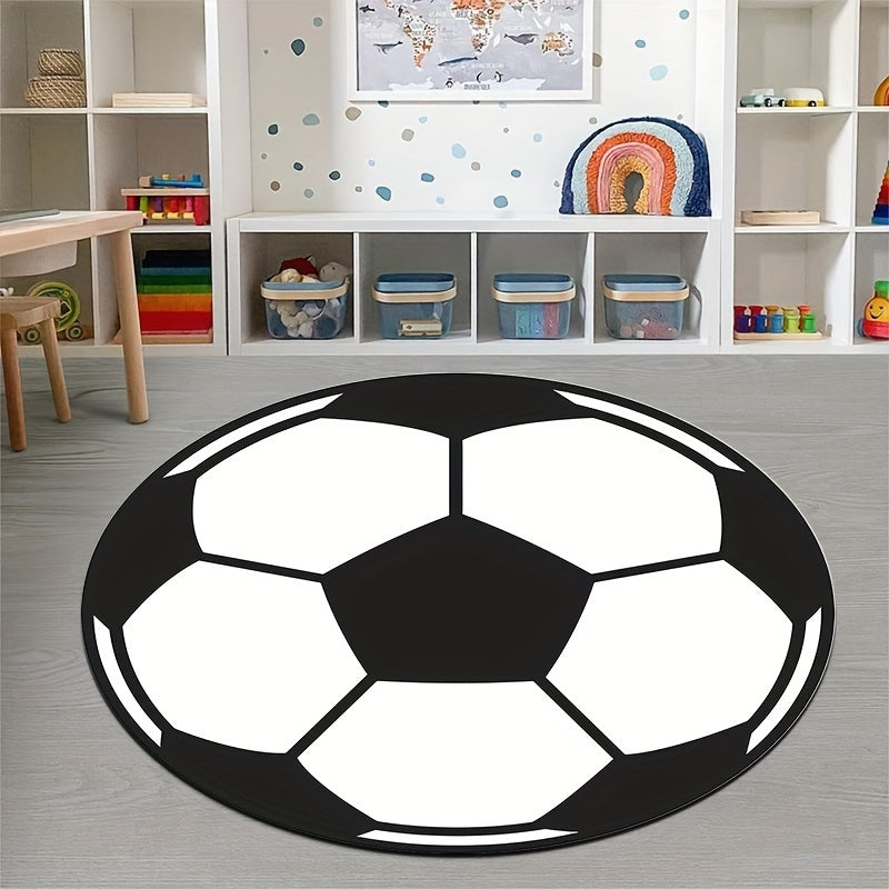 Round football rug with non-slip bottom – Sporty rug for children's room & living room