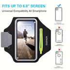 Adjustable Running Phone Holder with Earbud Compartment – Suitable for Arm Circumference of 26-42 cm, Compatible with iPhone and Galaxy