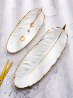 Nordic Light Luxury Style on Golden Feather Plate Retro Jewelry Plate Storage Plate Snack Plate Home Decor