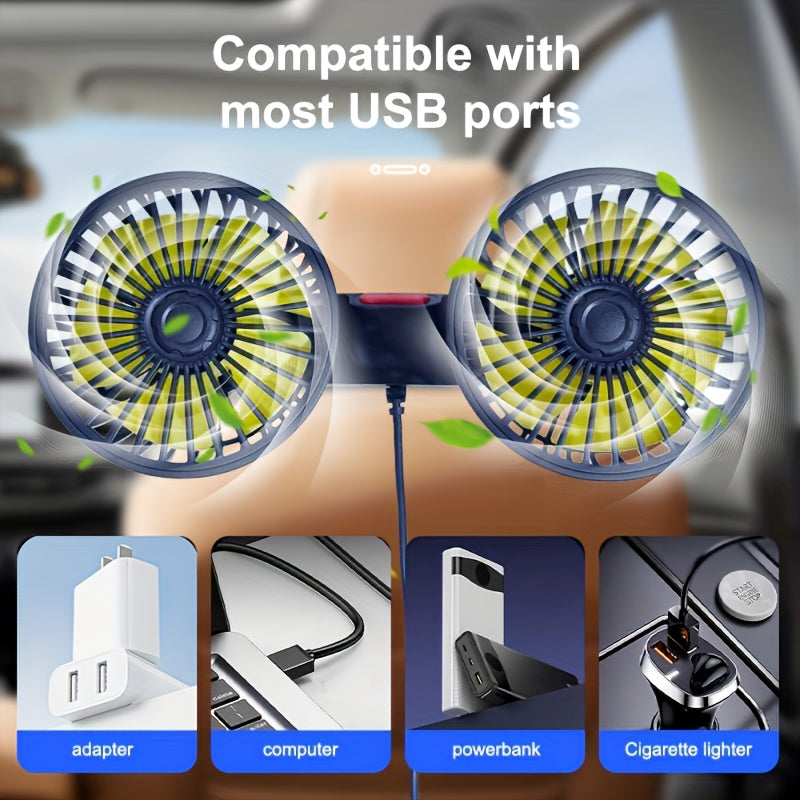 Double Fan AirTrek Duo | 360° rotatable | Ultra-quiet & Compact | USB Car Fan with 5 Blades