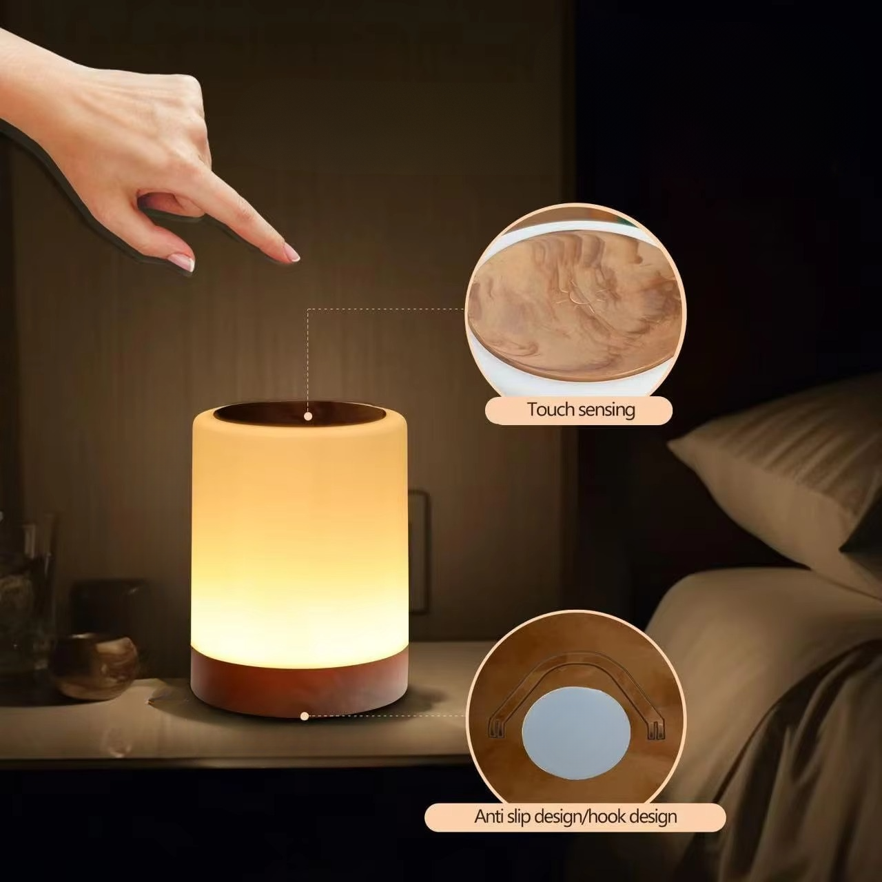 Color Changing Touch Table Lamp With Remote Control For Bedroom Or Living Room
