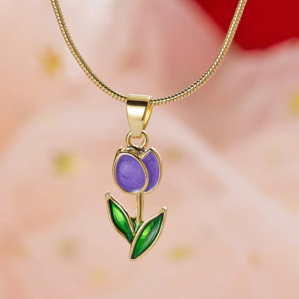Feminine Floral Tulip Bracelet and Necklace Set
