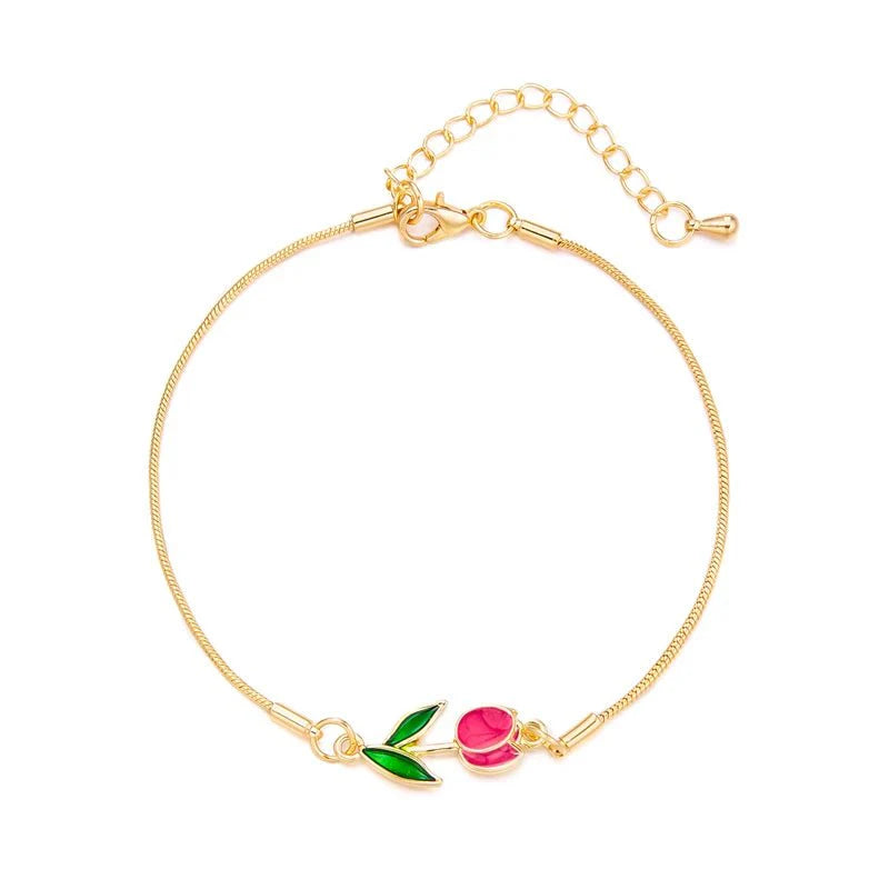 Feminine Floral Tulip Bracelet and Necklace Set