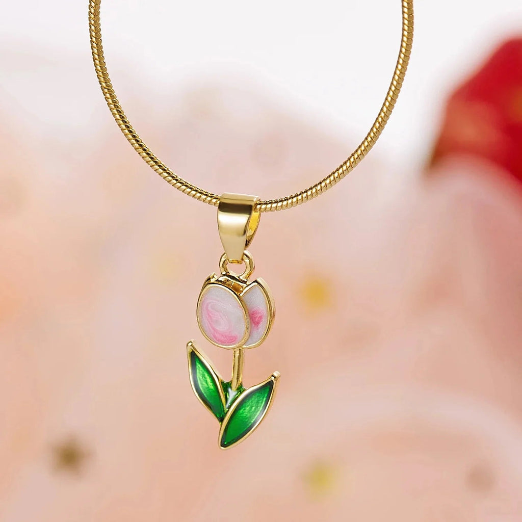 Feminine Floral Tulip Bracelet and Necklace Set