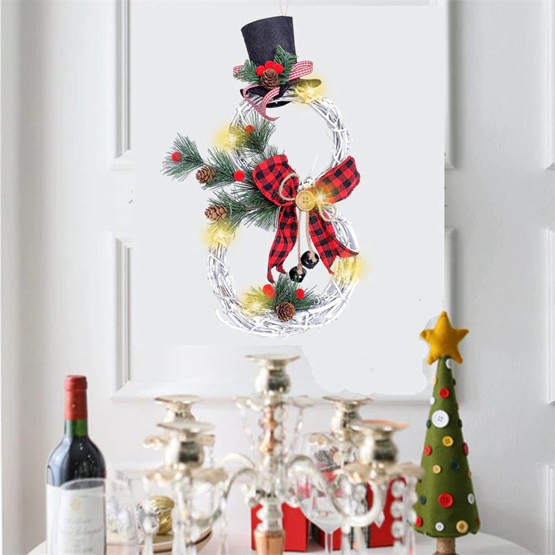 Christmas Wreath Rustic Snowman LED Decoration