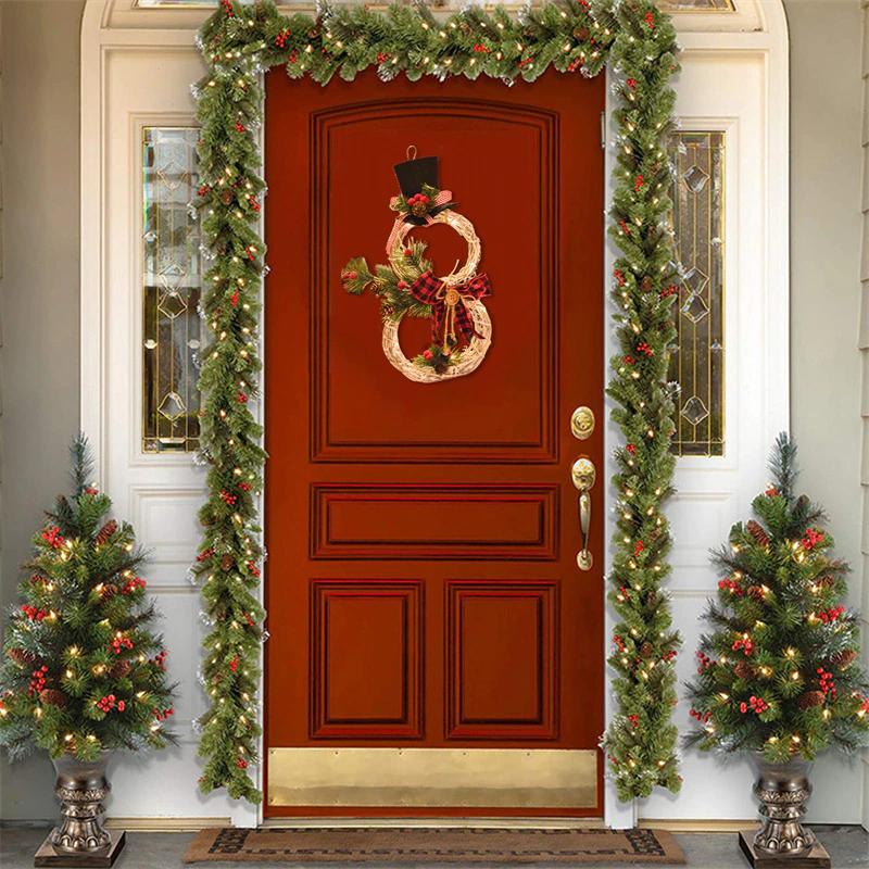 Christmas Wreath Rustic Snowman LED Decoration