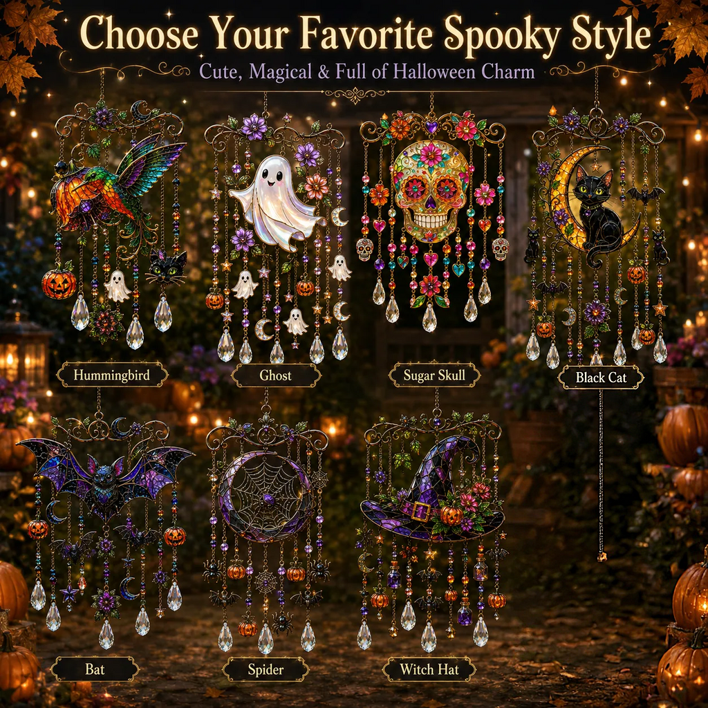 Halloween Crystal Wind Chime – Colorful Acrylic Hanging Garden Decoration