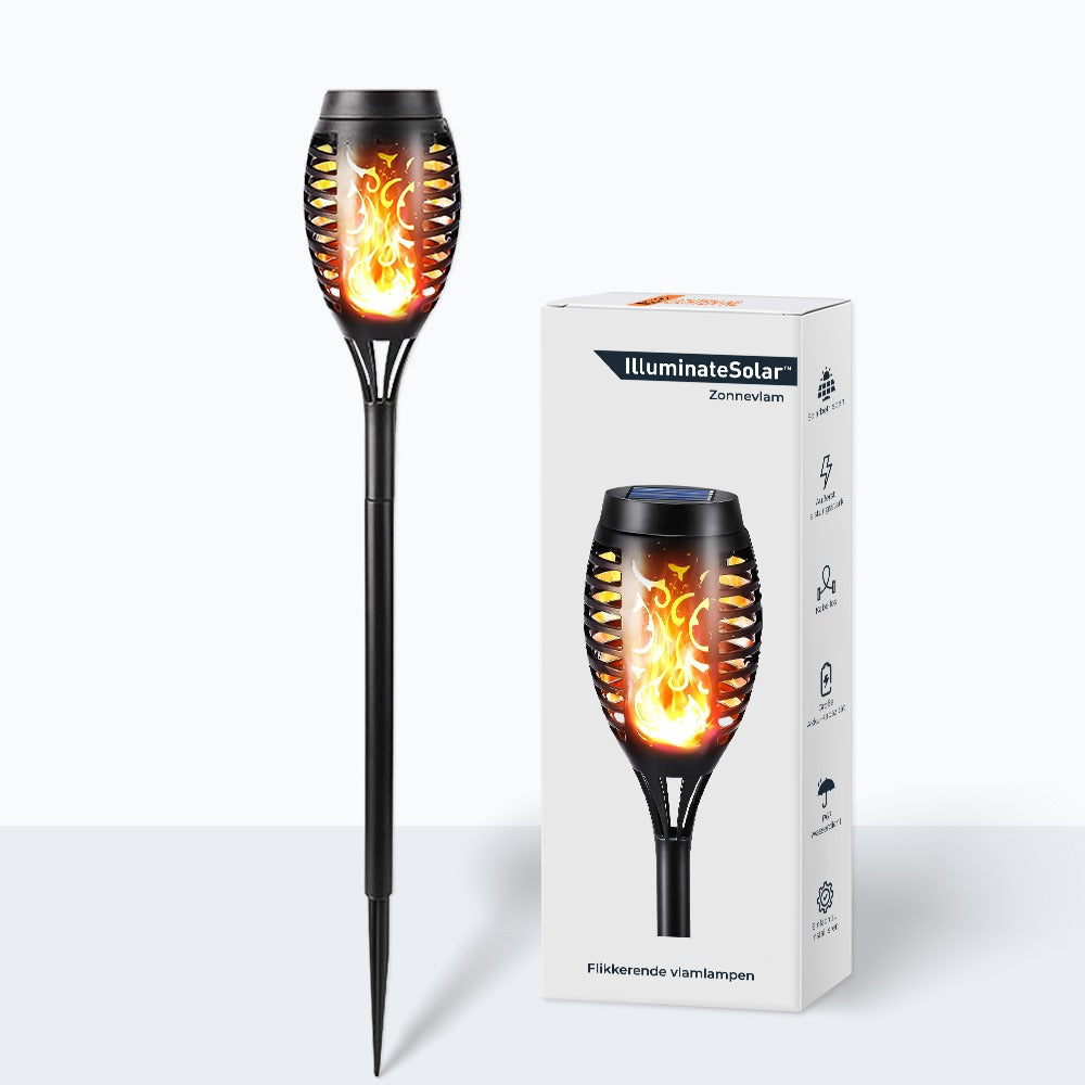 Solar-powered garden torch with flame effect - LED flashlight for outdoor use, weatherproof and energy-saving