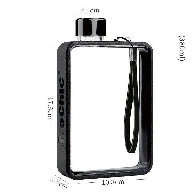 Flat transparent water bottle