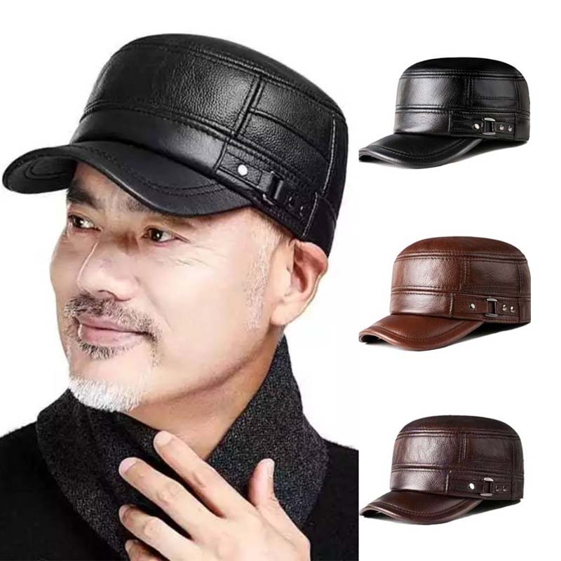 New winter hat for men with lambskin ear protection flat visor