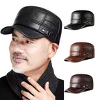 New winter hat for men with lambskin ear protection flat visor