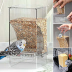 Automatic transparent bird feeder without spills