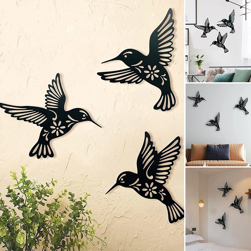 Set of 3 Metal Hummingbird Wall Art Decoration