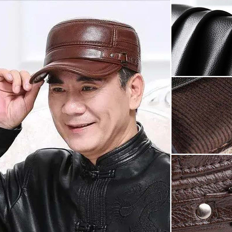 New winter hat for men with lambskin ear protection flat visor