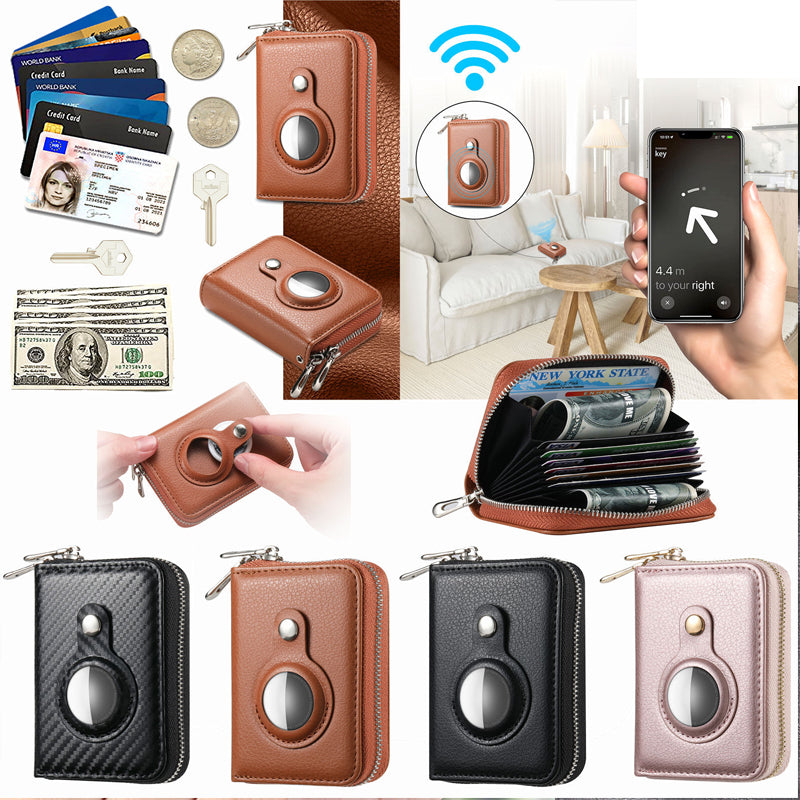 Intelligent AirTag-Zip RFID Leather Wallet