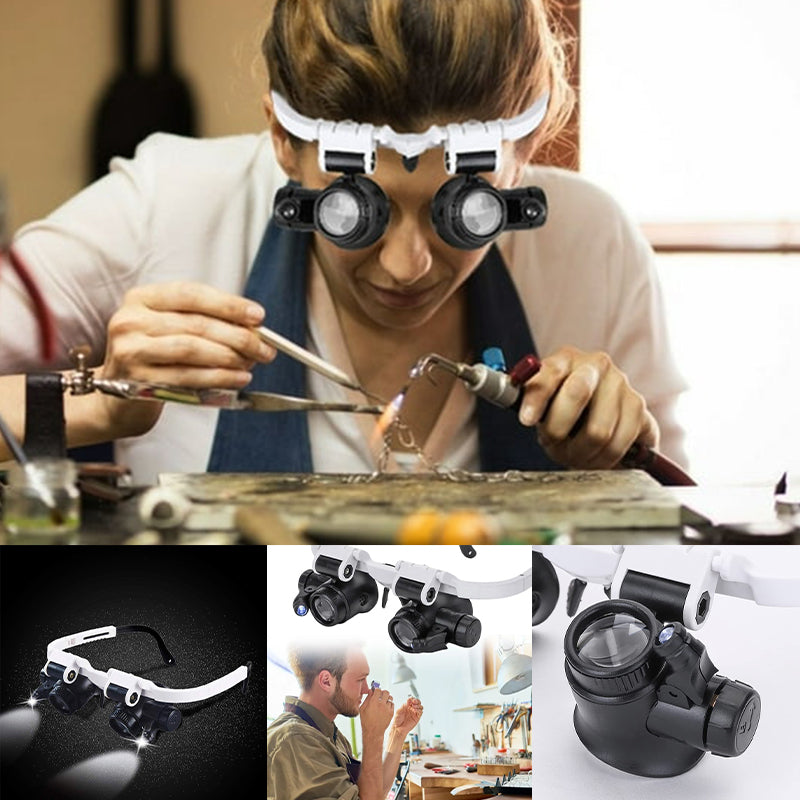 Magnifying glasses with LED lamps for double eyes