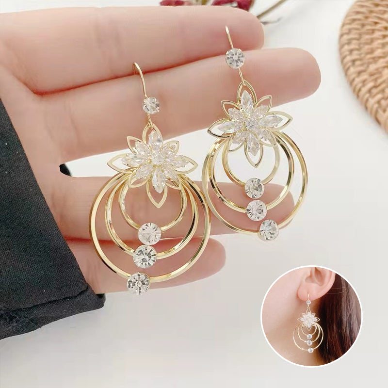 Crystal Lotus Three Ring Earrings