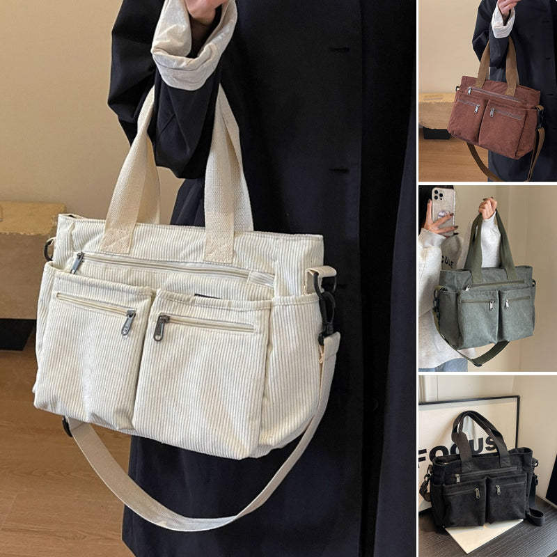 Single-colored Corduroy Tote Bag