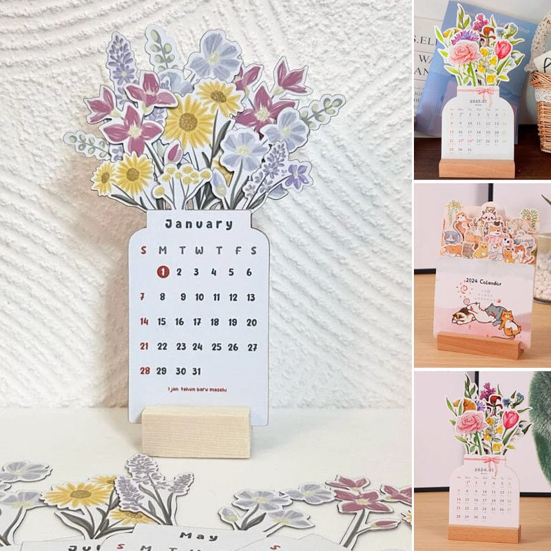 2024 Desk Calendar with Wooden Frame