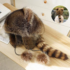Sweet Faux Fur Raccoon Tail Parent-Child Plush Hat