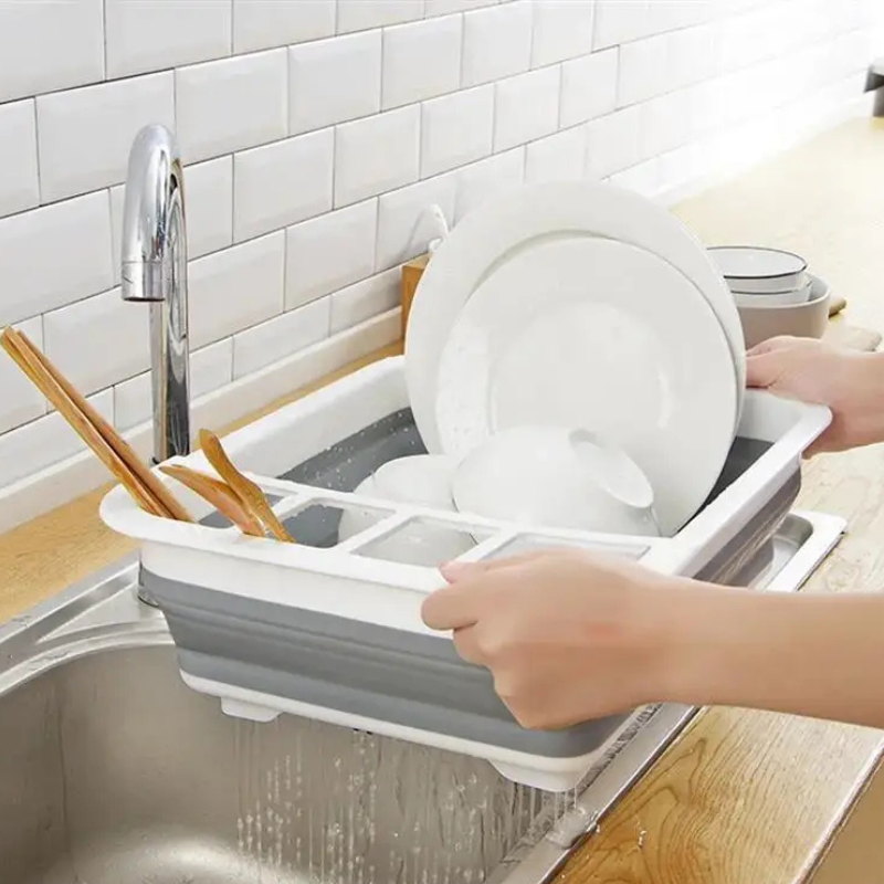 Foldable Dish Rack Kitchen Storage and Drain Tray for Tableware