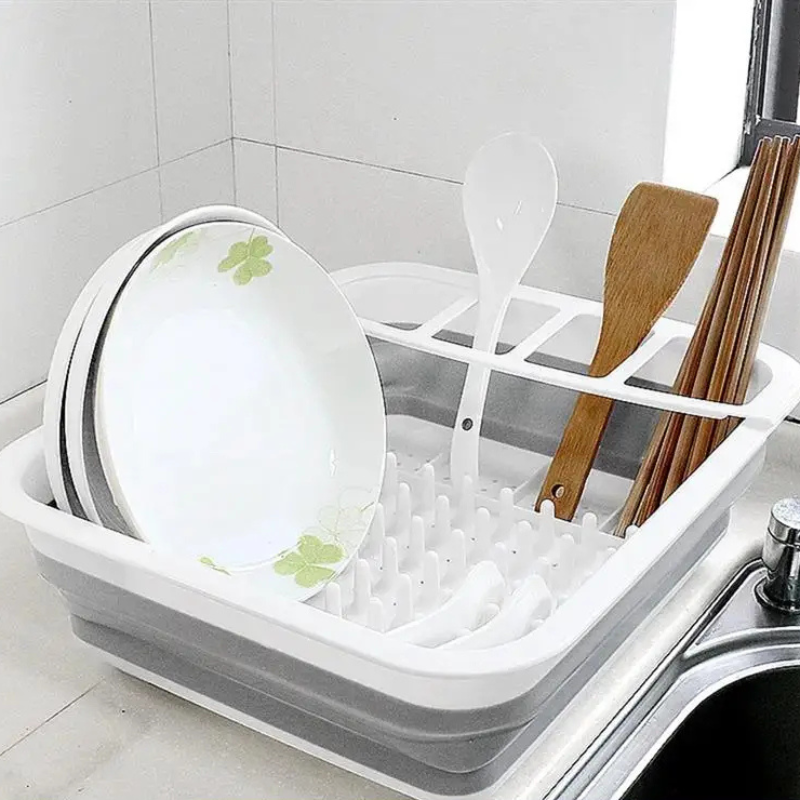 Foldable Dish Rack Kitchen Storage and Drain Tray for Tableware