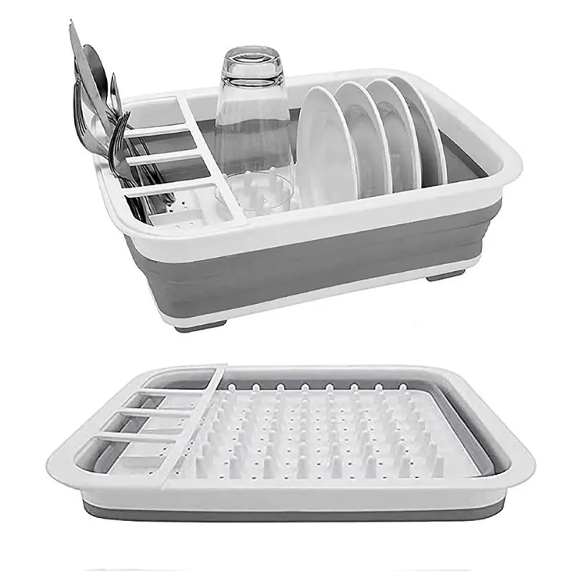 Foldable Dish Rack Kitchen Storage and Drain Tray for Tableware