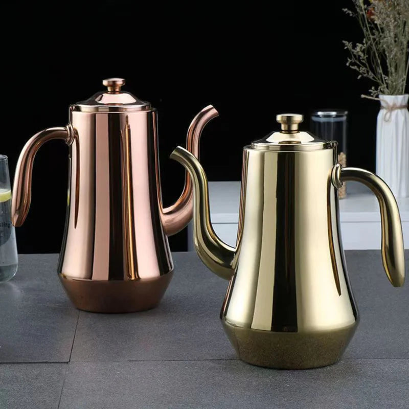 Food-Grade Stainless Steel Tea Kettle Long Mouth Teapot with Strainer
