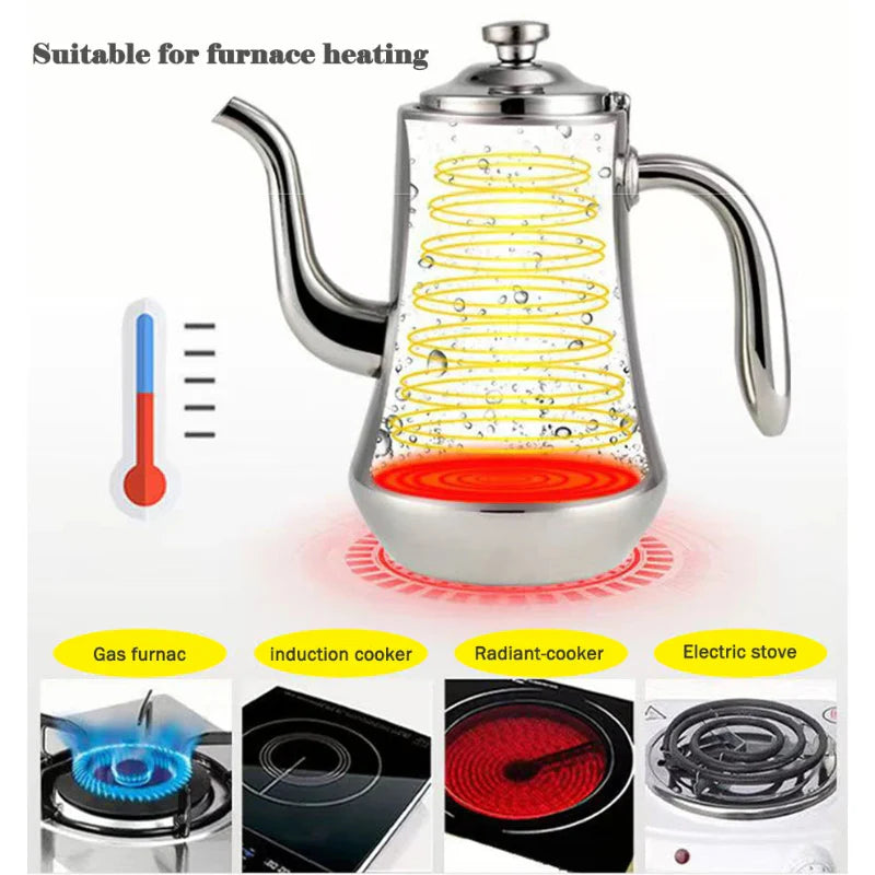 Food-Grade Stainless Steel Tea Kettle Long Mouth Teapot with Strainer