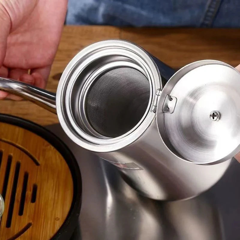 Food-Grade Stainless Steel Tea Kettle Long Mouth Teapot with Strainer