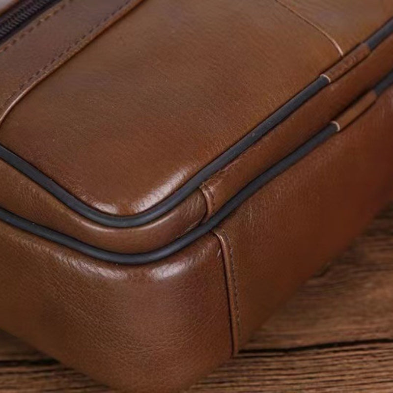 Men’s Leather Shoulder Bag | Genuine Cowhide Crossbody | Adjustable Strap