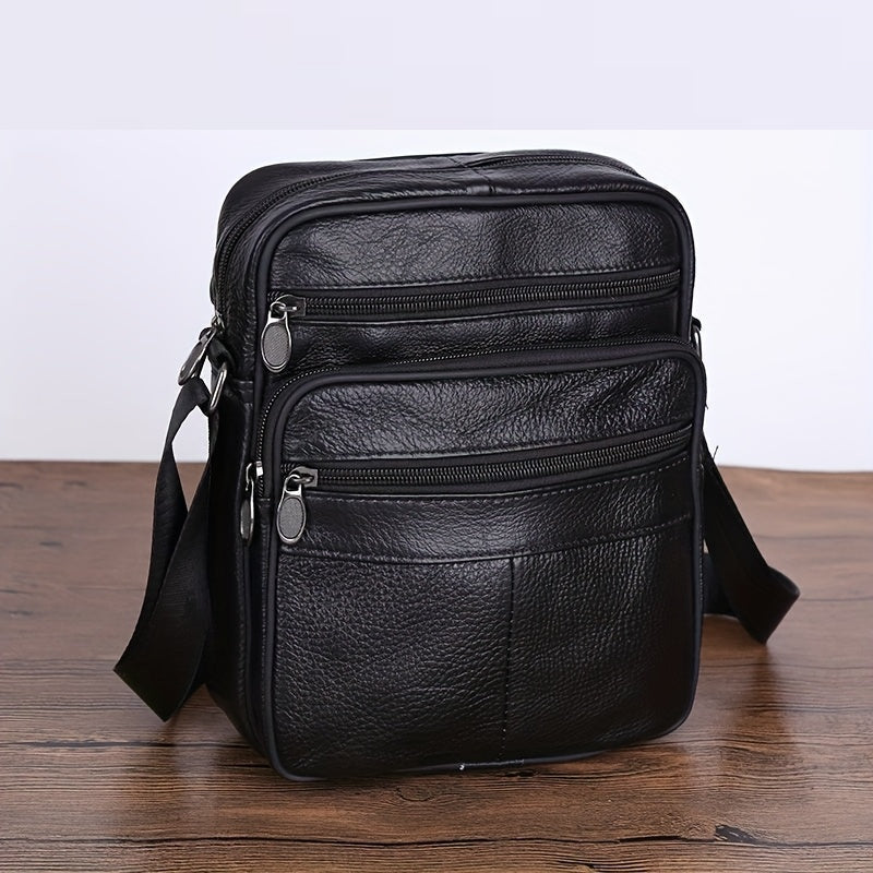 Men’s Leather Shoulder Bag | Genuine Cowhide Crossbody | Adjustable Strap