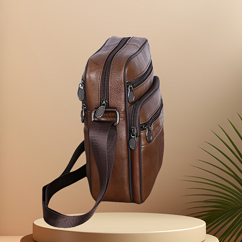 Men’s Leather Shoulder Bag | Genuine Cowhide Crossbody | Adjustable Strap
