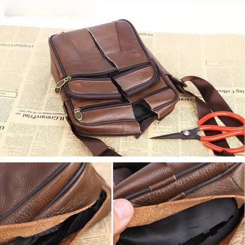 Men’s Leather Shoulder Bag | Genuine Cowhide Crossbody | Adjustable Strap