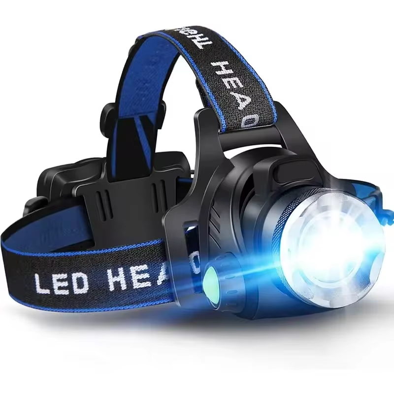 Robust Waterproof LED Headlamp with Zoom and Rechargeable Battery