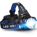 Robust Waterproof LED Headlamp with Zoom and Rechargeable Battery