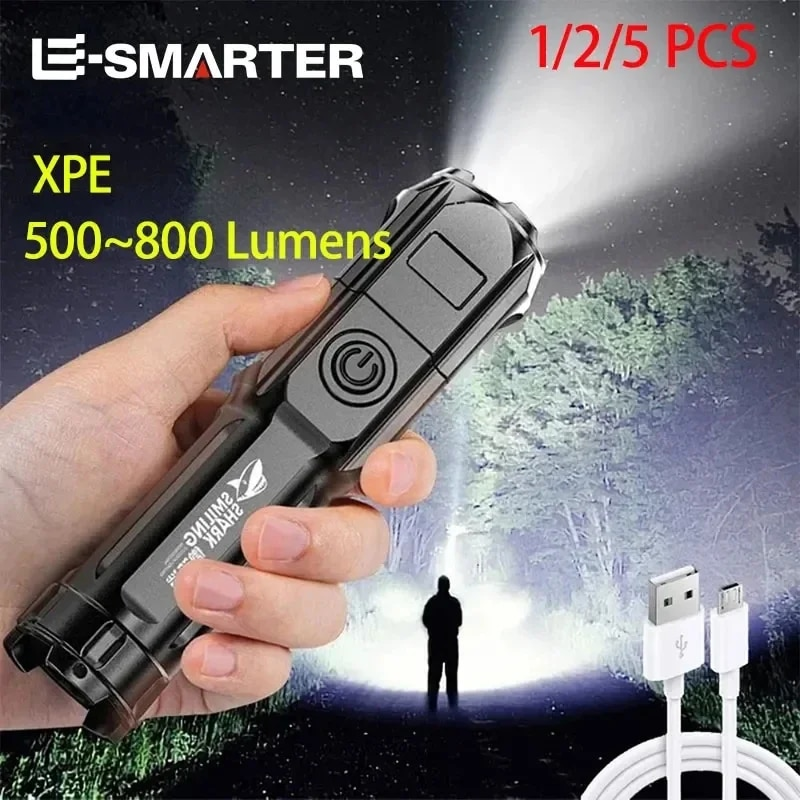 High-Power LED Flashlight with Zoom Rechargeable USB Camping Lamp