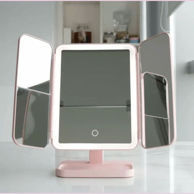 Three-part mirror with LED lighting in 3 colours for perfect make-up