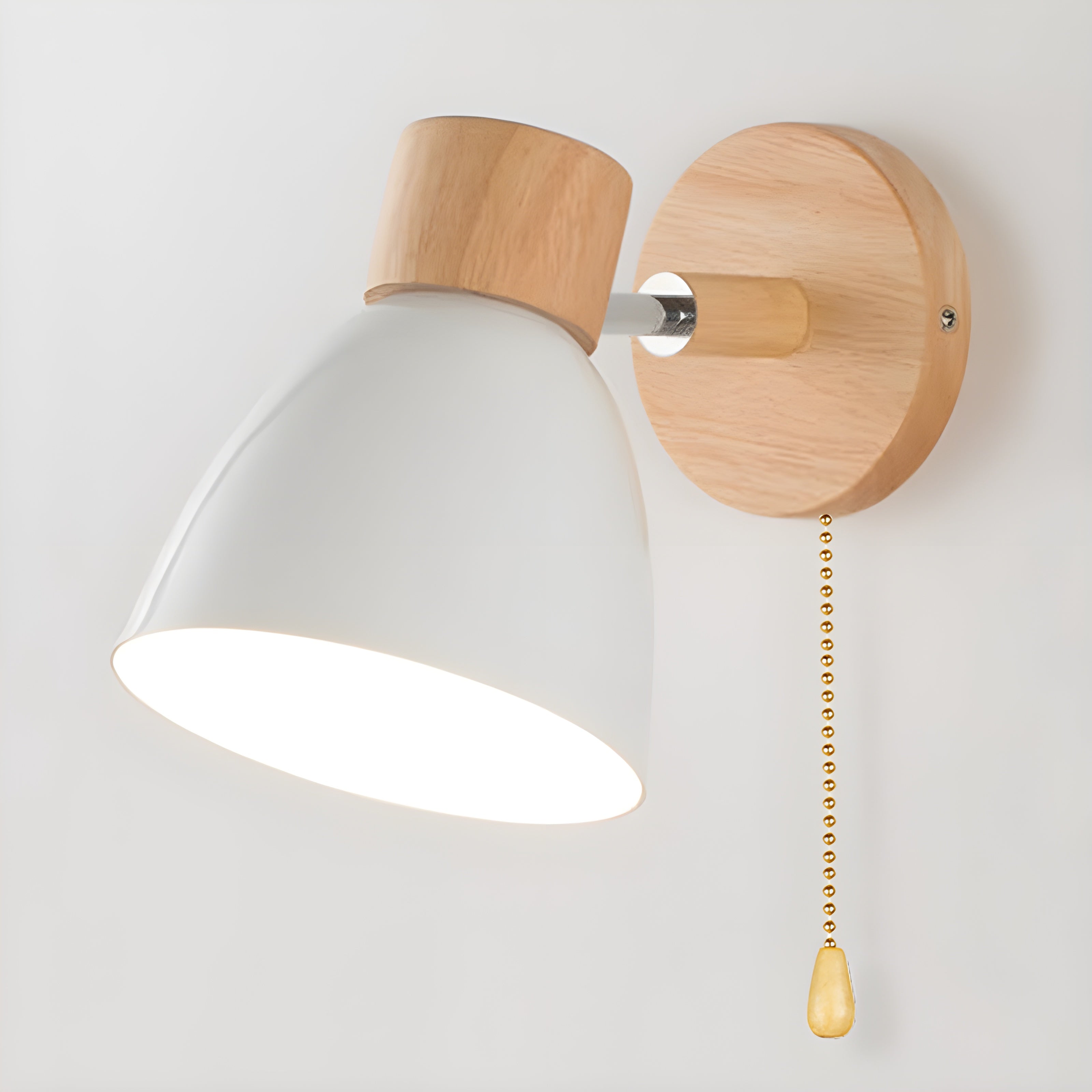 Wooden Norwegian Wall Lamp with Switch for the Bedroom