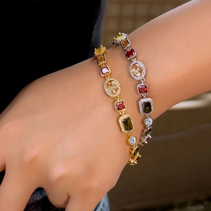 Geometric Zircon Jewelry Set – Modern Gold-Plated Necklace & Earrings