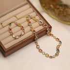 Geometric Zircon Jewelry Set – Modern Gold-Plated Necklace & Earrings