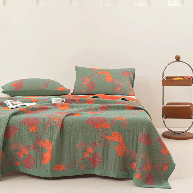 GinkgoQuilt – Cotton Bedding Set with Botanical Reversible Design