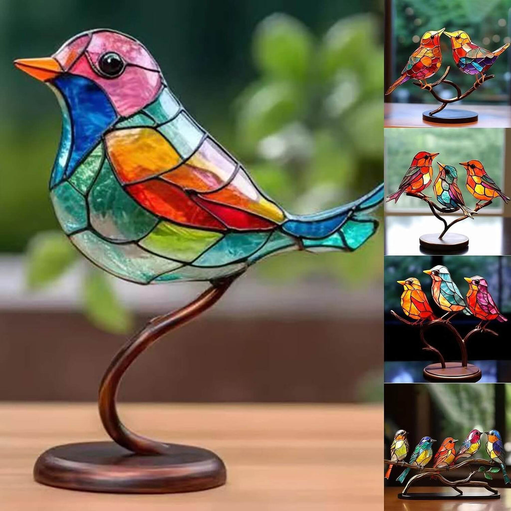 ElegantAviary | Colorful Birds on Branch Desk Ornaments
